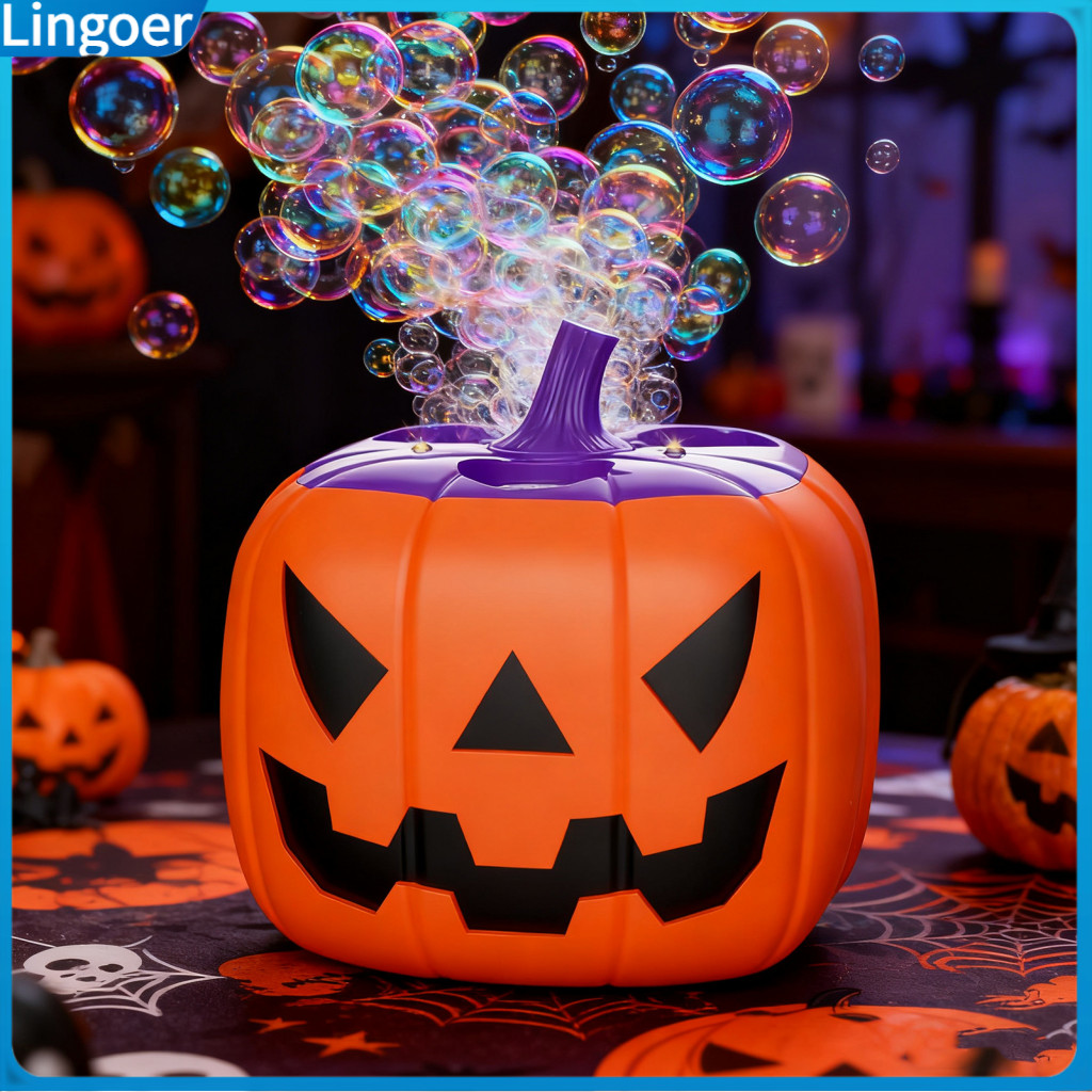Halloween Pumpkin Bubble Machine with Music Led Lights Rechargeable Automatic Blower Toy for Kids Perfect Outdoor Party