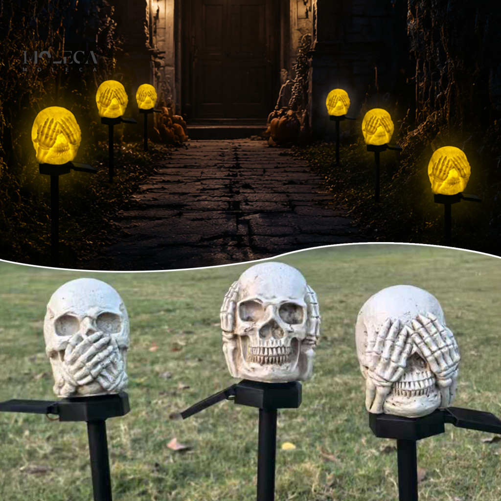 Outdoor Skull Solar Lights Automatic Dusk to Dawn Garden Light Waterproof Spooky Led Stake for Halloween Yard Pathway La