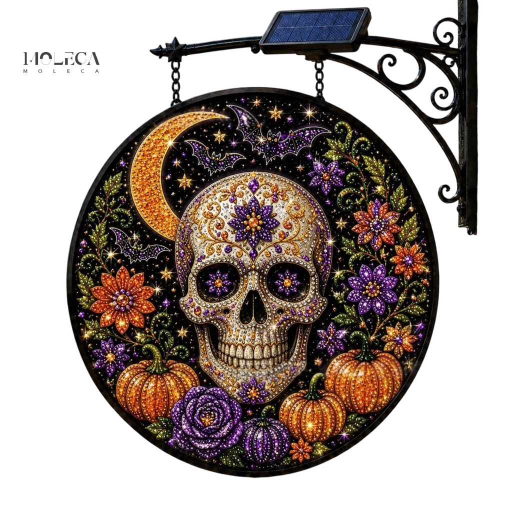 Automatic Dusk to Dawn Lights Solar Halloween Hanging Powered Light – Skull Witch Black Cat Cemetery Zombie Led Sign f