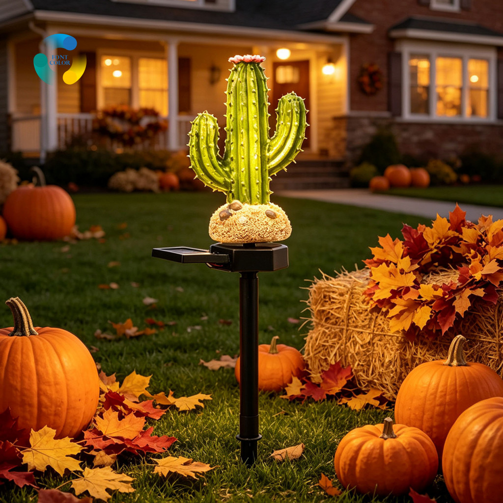 Solar Powered Garden Lights Automatic Dusk to Dawn Cactus Light Waterproof Resin Led Pathway with Stake Outdoor Yard Pat