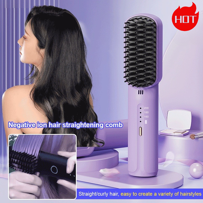 【Volume Duradouro】[Wireless & Easy Use] Escova Mini Recarregável/Portátil/Modelador de Cachos com Íons Negativos