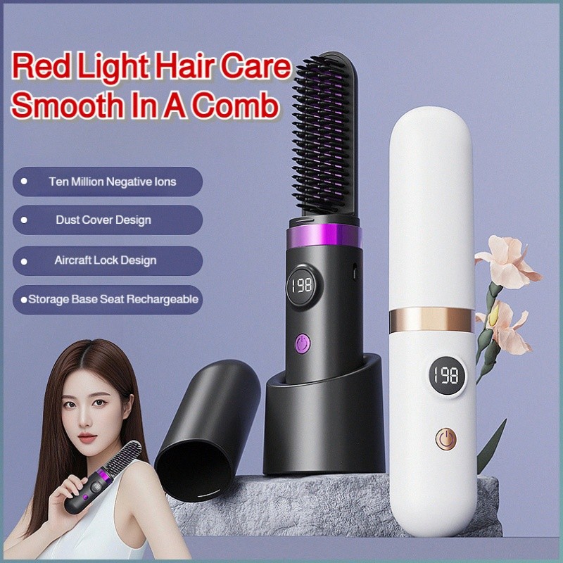 [Tecnologia Íon Negativo] [Recargable] Wireless Curling Brush Hair Styler Tool LCD/Escova/USB