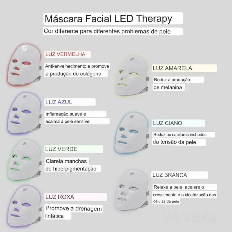 Máscara Led 7 Cores Wireless Tratamento Estética Acne