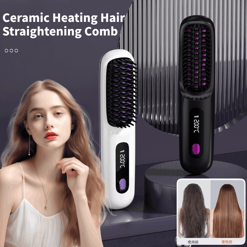 【Sem Fio】Pemanasan Cepat Pemanasan 2 Menit FM Sisir Pelurus Rambut Wireless Teknologi Keramik & LCD/Escova Alisadora/Por