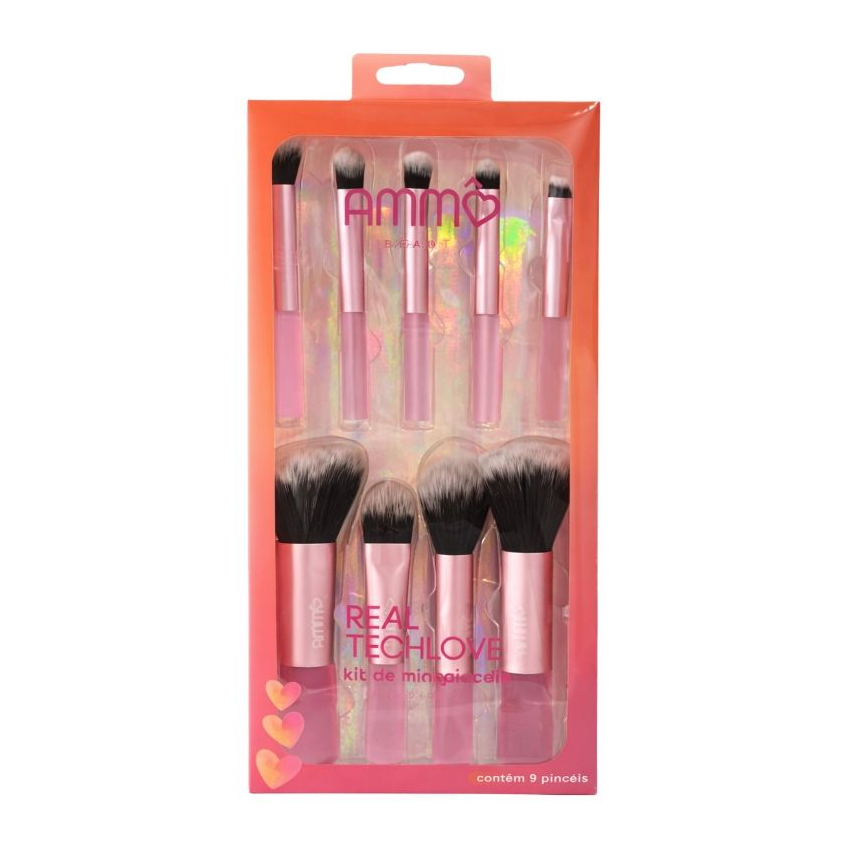 Kit de 9 Mini Pinceis Rosto e Olhos - Ammô Beauty | Tamanho Viagem