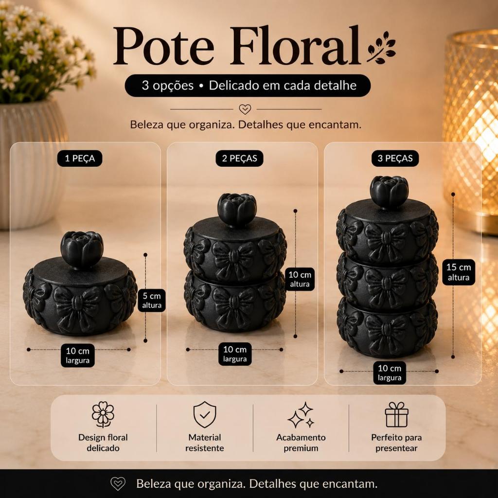 Kit Pote Organizador Floral 1 2 Ou 3 Peças Mini Porta Joias E Maquiagem Rosa Luxo