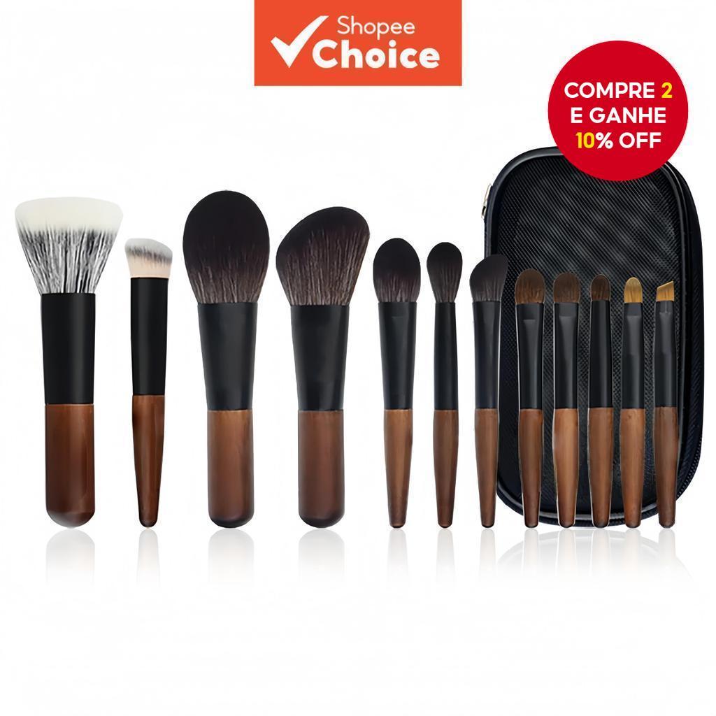 Mini Conjunto De Pincéis De Maquiagem Multifuncional 12 Unidades-Base , Pó , Contorno , Blush E Sombra