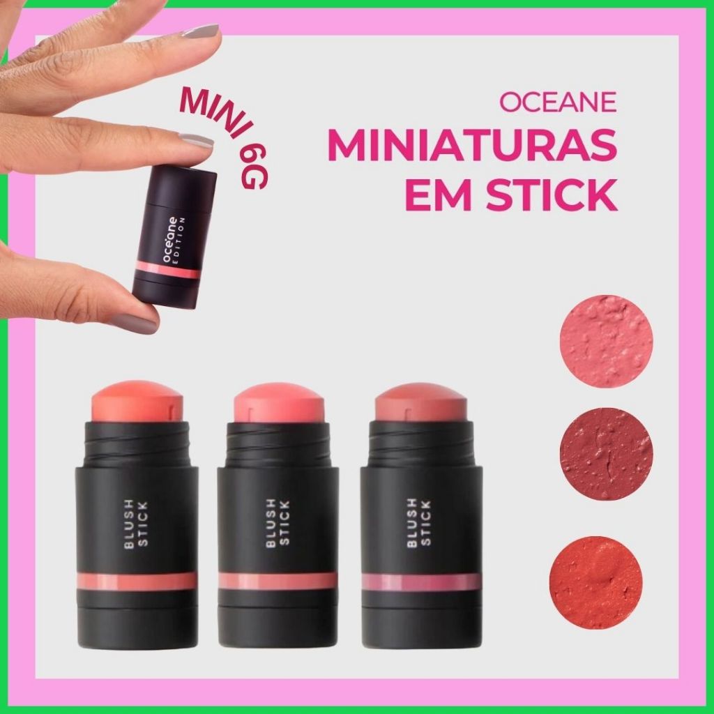 Mini Blush em Bastão Océane Edition 6g – Pink ou Cloudy Pink | Acabamento Natural