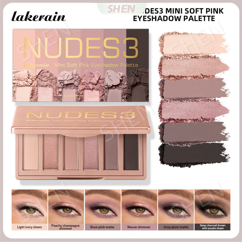 Mini paleta de sombras de seis cores em pó macio, fácil de colorir, não é fácil de tirar, Flash suave e fosco