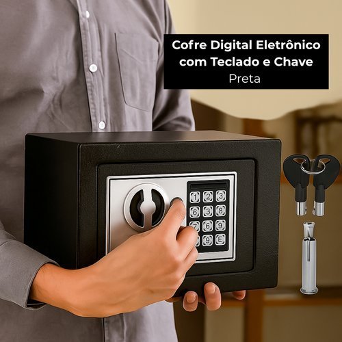 Cofre Digital Eletrônico Segurança Alta Teclado Código Personalizado Chave Portátil Resistente Preto