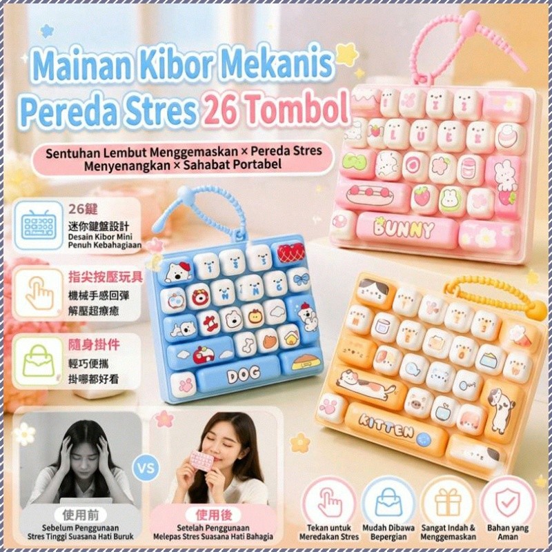 【Teclado Mecânico】Mechanical Keyboard Toy/26 Keys/Stress Relief/Portable/For Home/Office Relaxation/Brinquedo Portátil/C