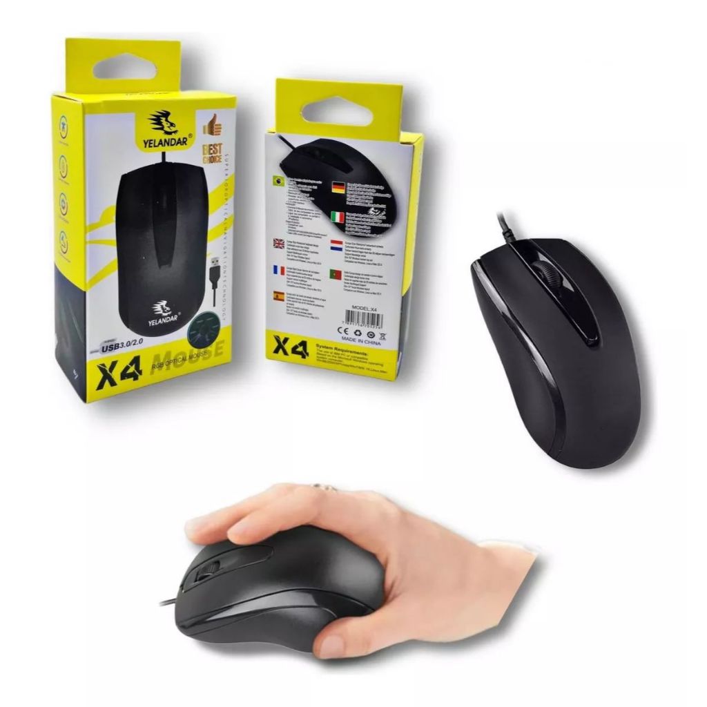 Mouse Básico Óptico Portátil Para Jogo Com Fio Cor Preto X4