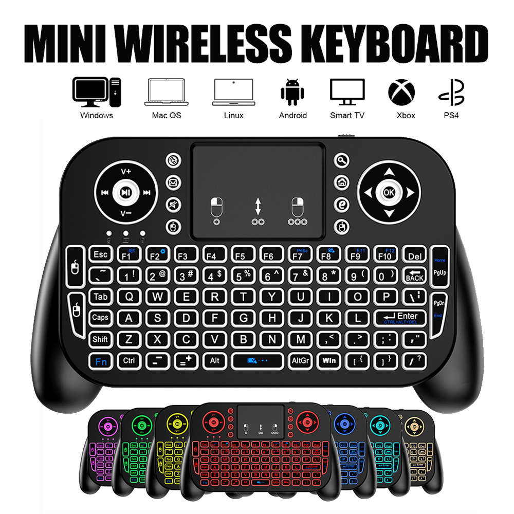 V8 Mini Teclado Sem Fio 1pc 2.4G BT 7 Rato De Lítio Com Luz De Fundo Colorida Portátil De Toque Para PC Android TV Box