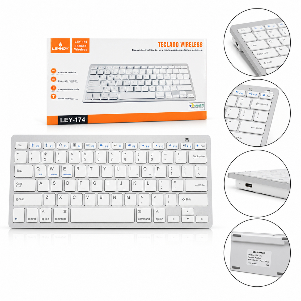 Teclado Wireless Bluetooth Lehmox Ergonômico Macio Portátil