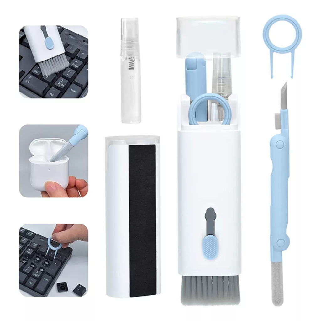 Kit de Escova para Limpeza de Teclado 7 em 1 Multifuncional Portátil para Computador Fone de Ouvido