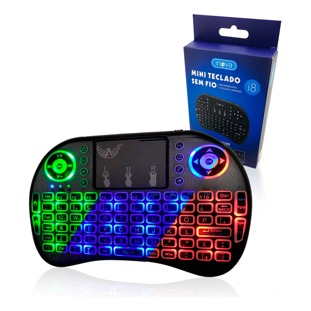Teclado Mini Portátil Touch Pad Sem Fio Wireless Luz Led Rgb