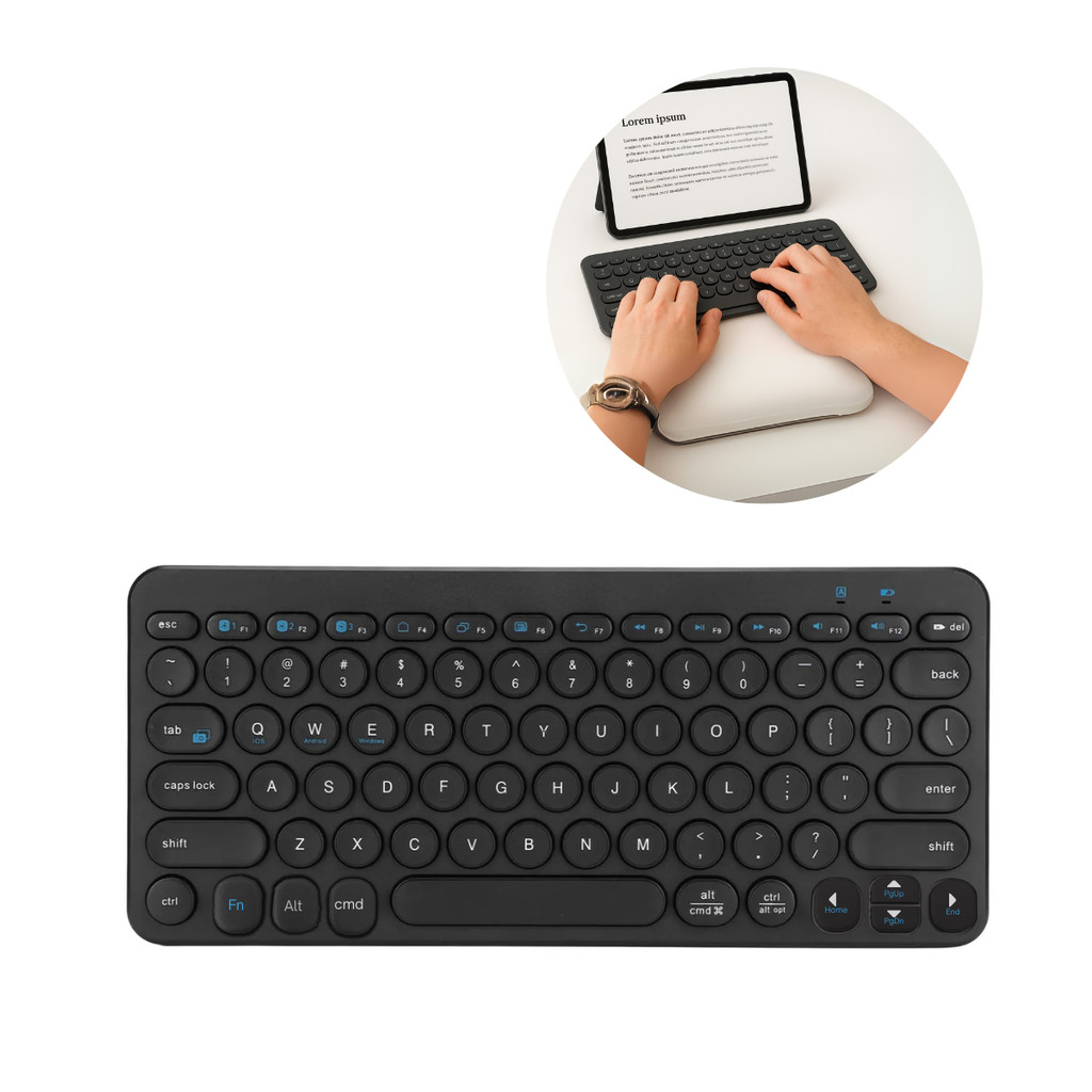 Teclado Bluetooth Preto para Tablet com Carregamento Tipo C - Sem Fio e Portátil