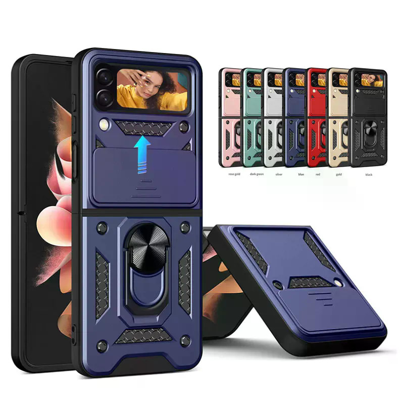 For Samsung Galaxy Z Flip 3 4 5 6 7 With Pen Shockproof Armor Car Holder Magnetic Kickstand Slide Camera Protector Phone