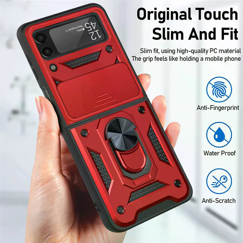 For Samsung Galaxy Z Flip 3 4 5 6 7 With Pen Shockproof Armor Car Holder Magnetic Kickstand Slide Camera Protector Phone