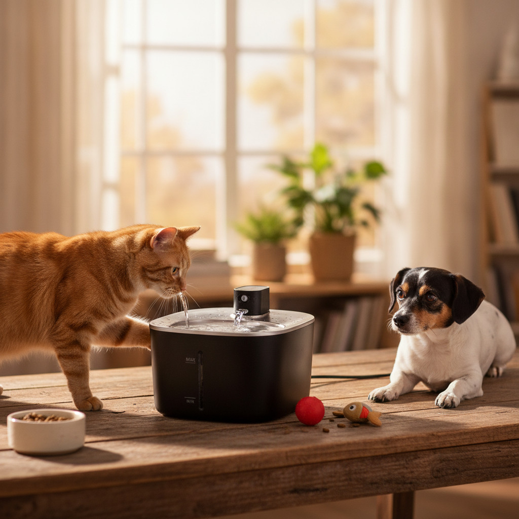 Bebedouro Fonte Pet Automático Inox Sem Fio Wireless Higiênico Cães Gatos Premium Preto