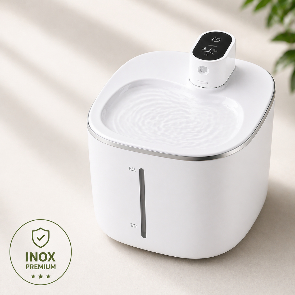 Bebedouro Pet Wireless Inox Flow Luxo | Fonte Sem Fio Silenciosa com Filtro e Aço Inox