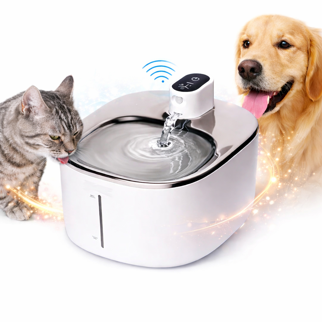 Bebedouro Pet Inox Flow Wireless Sem Fio Fonte De Agua Para Gatos E Caes Sensor Inteligente Luxo