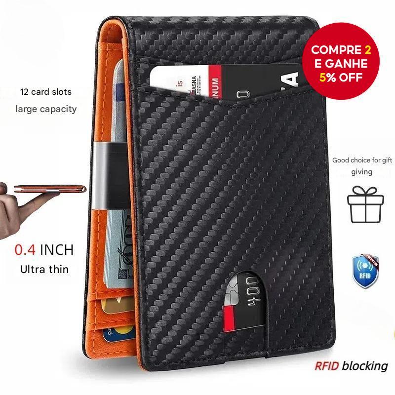 Carteira Masculina Fina Com Bloqueio De RFID – Porta-Cartões Portátil Ultrafino Para Viagens , Negócios E Uso Diário