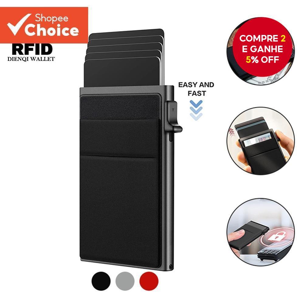 Carteira Masculina Minimalista RFID-Slot Para Cartão Pop-Up Automático , Clipe Dinheiro , Presente Leve E Portátil