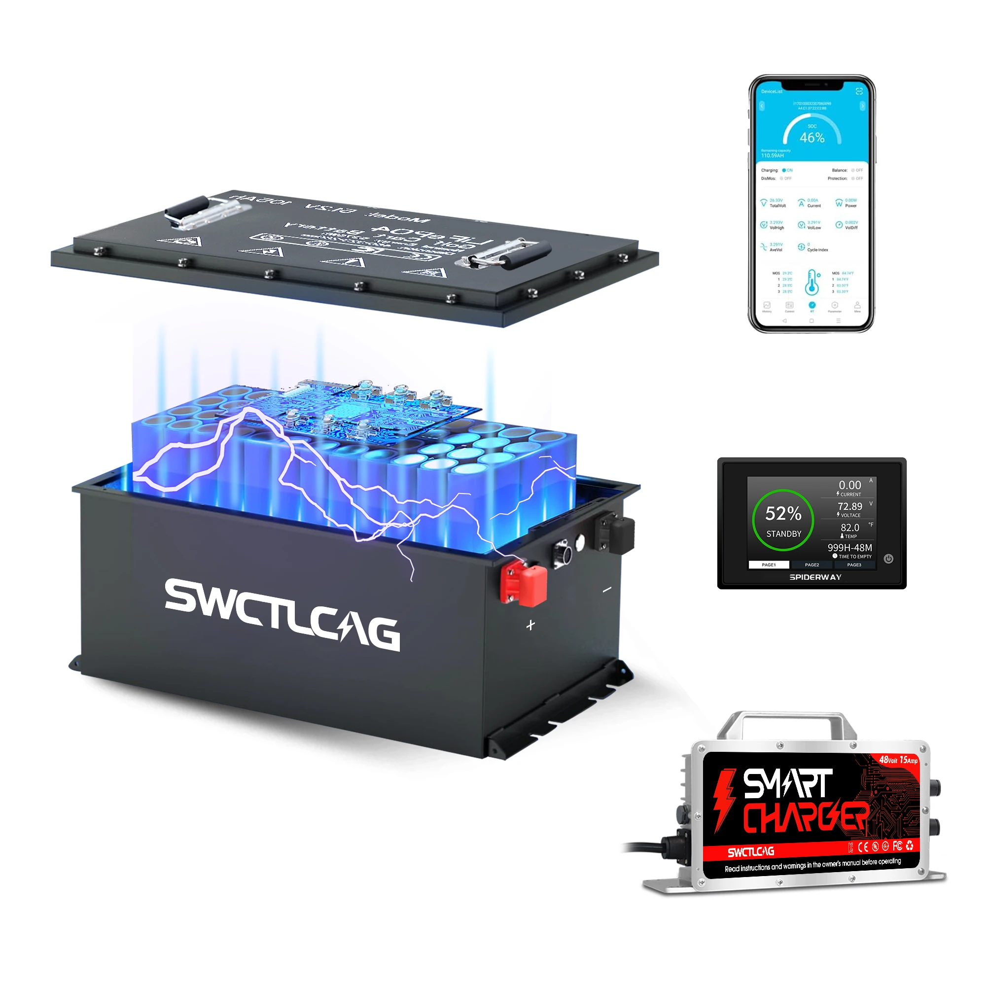 36V 105Ah LiFePO4 Golf Cart Battery With 25A Fast Charger Built-in Bluetooth 200A BMS for Nilfisk Tennant Nobles Floor Scrubber