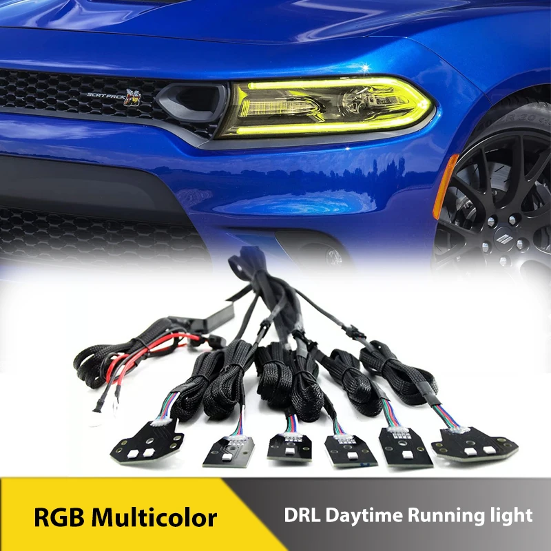 For Dodge Charger 15-20 RGB Multicolor DRL Boards Bluetooth Daytime Running Light Side Marker Turn Signal License Plate Lamps