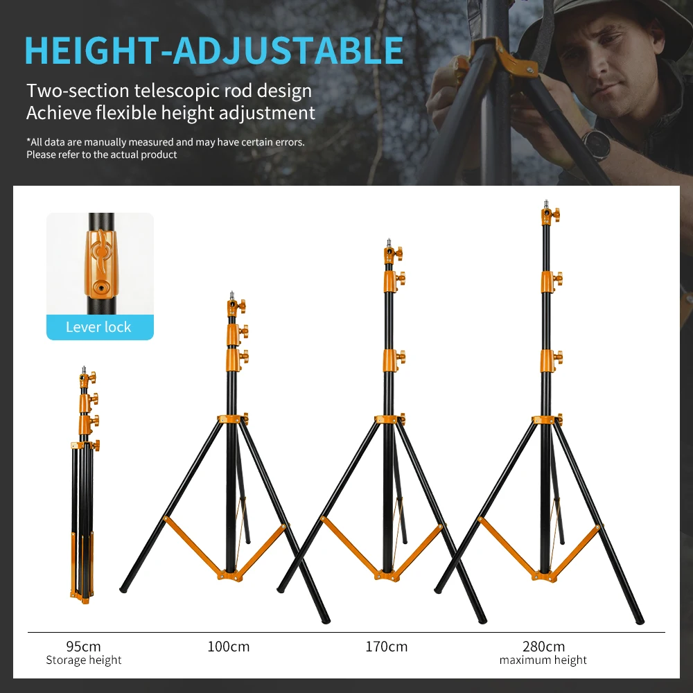 SH 9.2ft/2.8M Light Stand Spring Cushioned with 1/4” to 3/8” Universal Screw for Strobe Video Light Ring Light Softbox Monolight