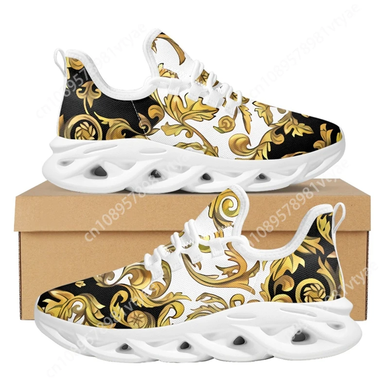 Custom Made Golden Luxury Floral Designer Shoes For Women Sneakers Platform Multicolor Breathable Soft Couple Casual Size 36-48