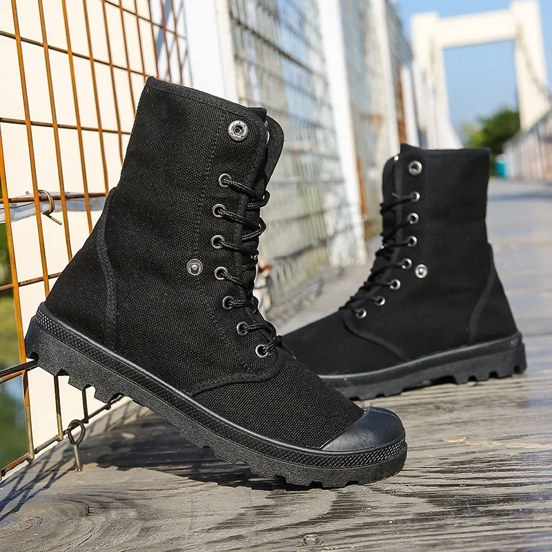 Men's High Top Canvas Boots 2025new Breathable Casual Shoes for Men Lace Up Ankle Boot Outdoor Non Slip Sneakers Botas Masculina
