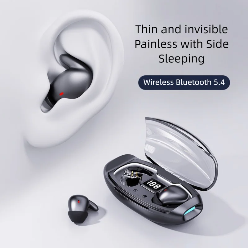 Invisible Mini Sleeping Headsets Bluetooth 5.4 Call Noise Cancellation Wireless Waterproof Sport Gaming Half In-Ear Hifi Earbuds