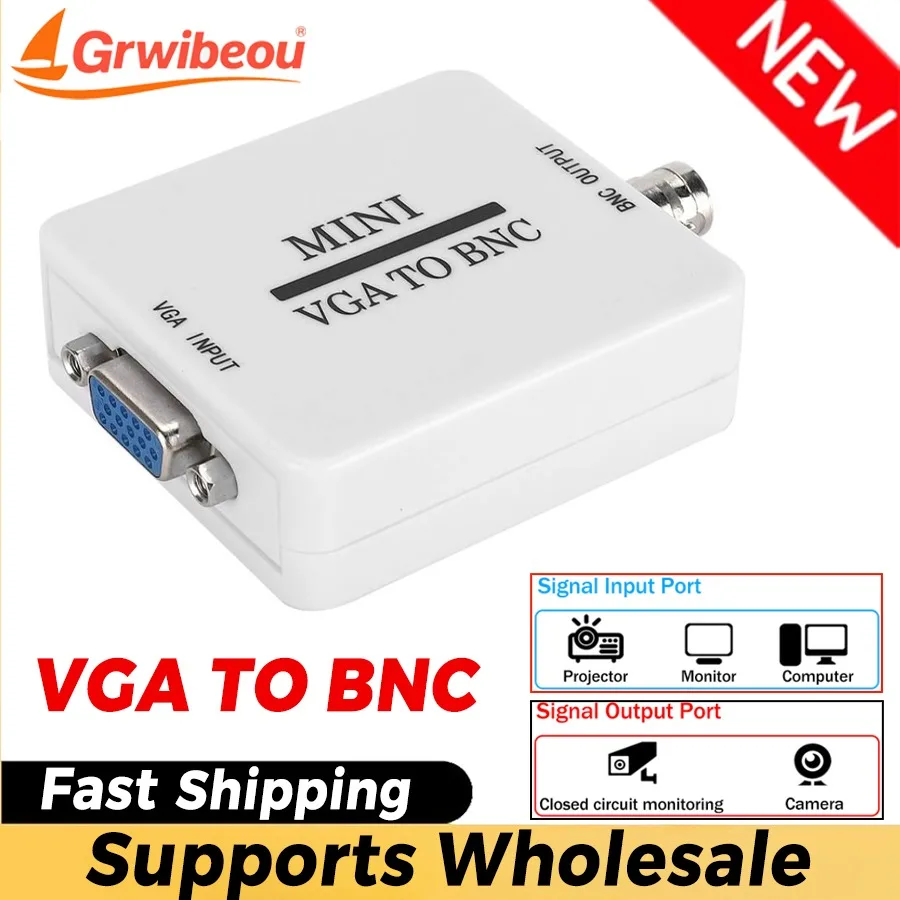 Grwibeou 1080P VGA To BNC Video Converter Mini HD VGA To BNC Output Adapter Converter for PC Mac HDTV Monitors TVs Computers