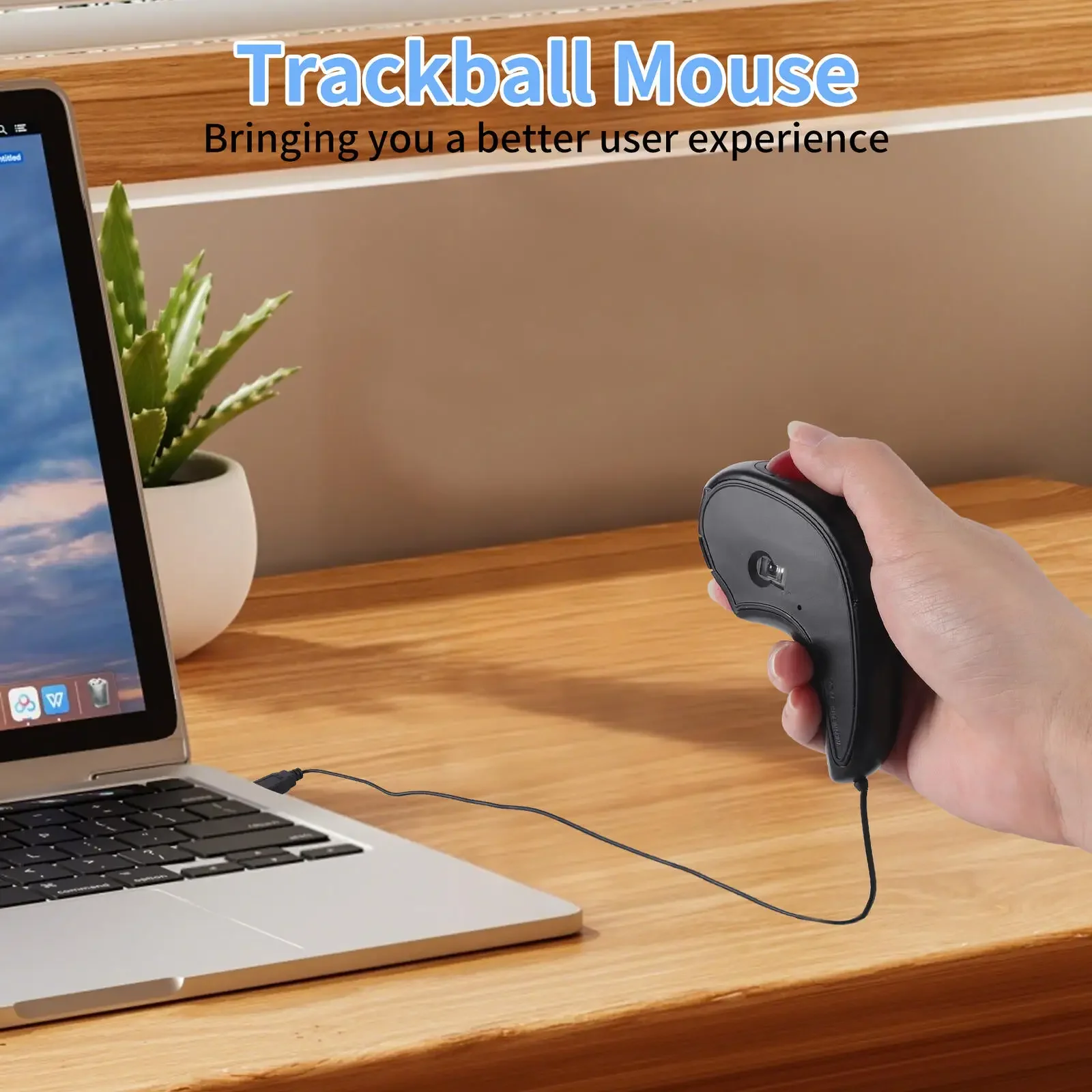 Wireless/Wired Trackball Mouse Ergonomic Silent Operation USB Optical for Left Right Hand PC Laptop Tablet Office Design Work
