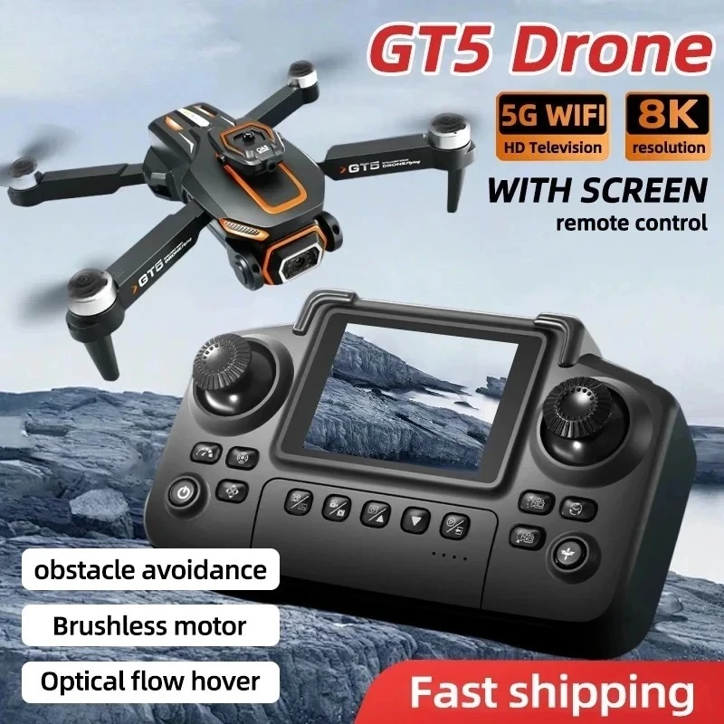 OriginalGT5 Mini Drone 4K HD dual-lens wide-angle aerial 8K photography 5G WIFI Foldable quadcopter Brushless Obstacle Avoidance