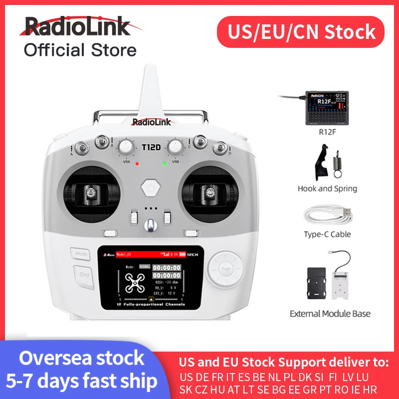 Radiolink T12D ELRS 12 Channels Transmitter,Receiver R12F,External Module, 2.4Ghz Remote Controller for Drone Airplane Car boat