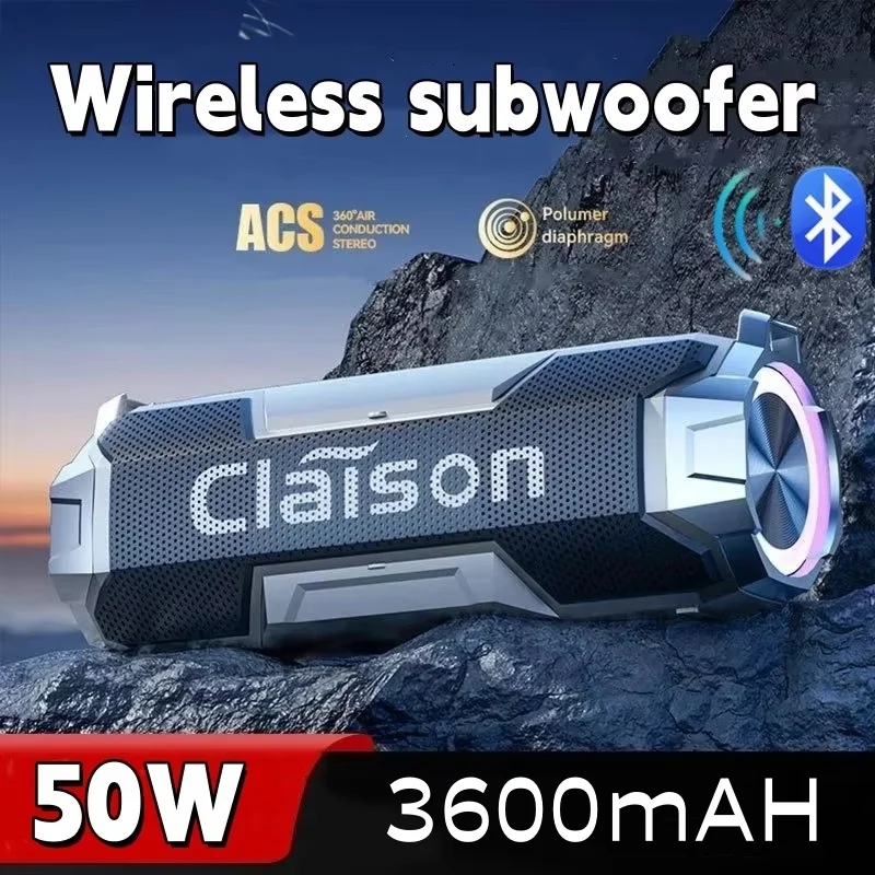 50W High-Power Outdoor Portable Wireless Bluetooth Speaker Subwoofer Dual Speakers RGB Colorful Lights Waterproof Sound System