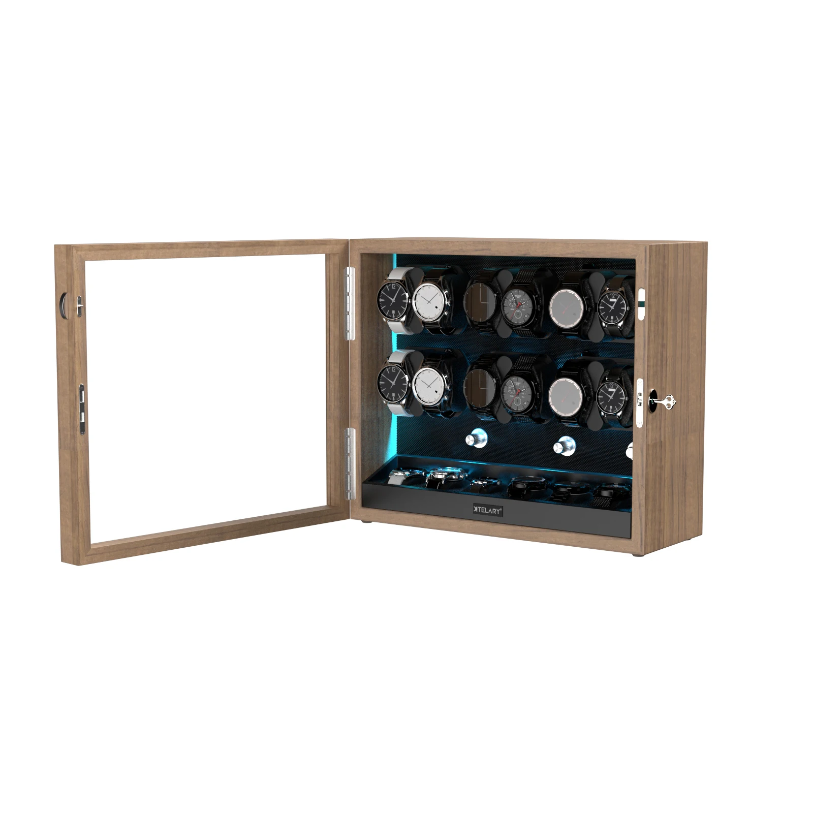 Automatic Watch Winder For 12 Watches with 6 Extra Storage Case With Blue LED Light Display And Quiet Japanese Motor