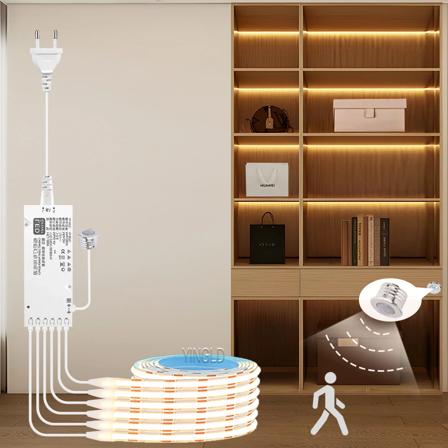 With Motion Sensor LED COB Strip Under Cabinet Collection cabinet kitchen Stairs Wardrobe Bed cabinet Side Closet Lampara Light