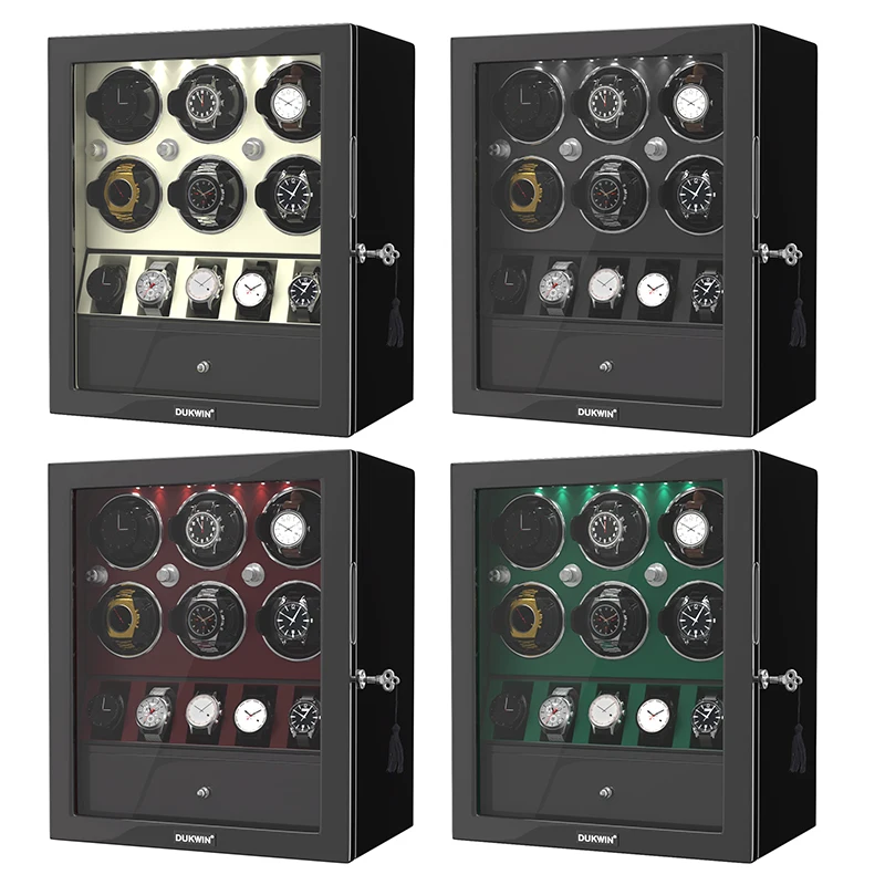 Automatic Watch Winder Storage Box 6 slots with 5 Watch Organizer LED Light Winding With Silent Mabuchi Motor