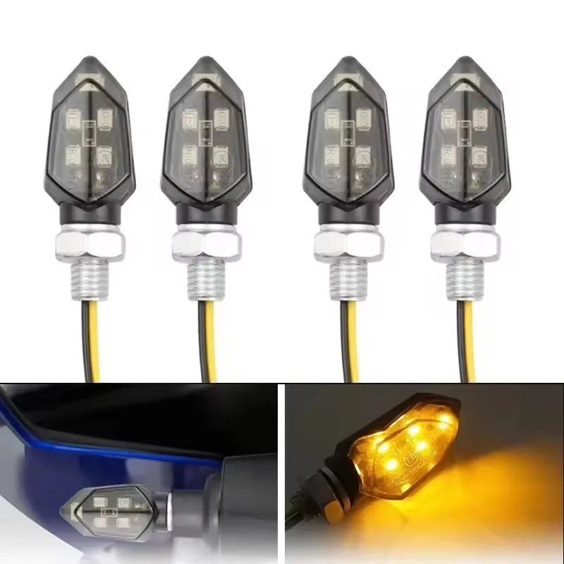 4PCS Mini LED Motorcycle Turn Signals Indicators Smoke Light Waterproof Moto Indicator Strobe Lamp 5LED12V Universal Accessories