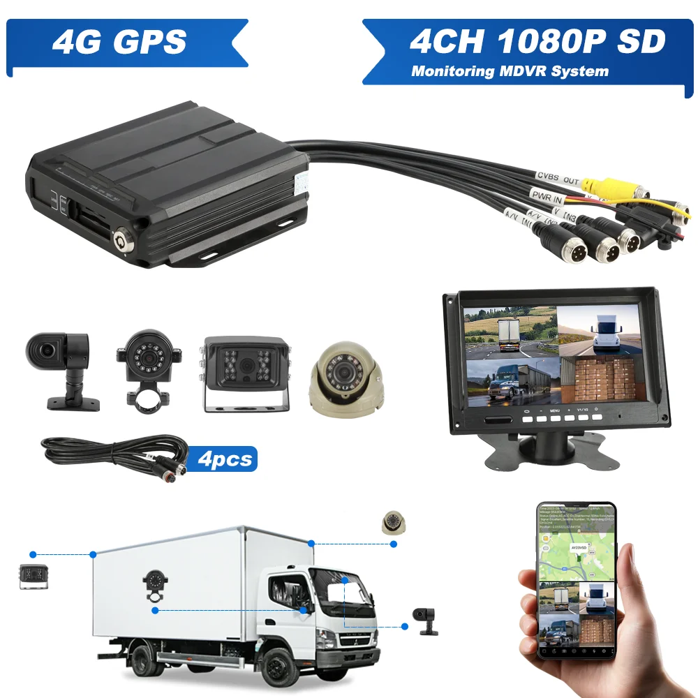 Mini 1080P Ahd 4ch Car Dvr Vehicle Security Gps Tracking Vehicle Recording CMSV6 FHD Analog Camera Remote Monitoring Mobile Mdvr