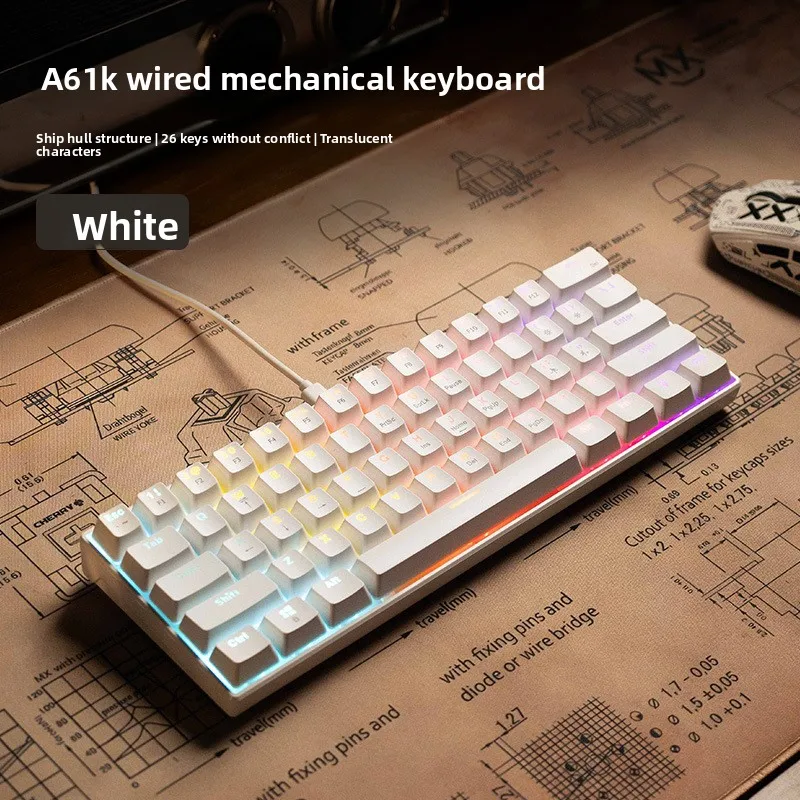Keyboards Mixed light mechanical keyboard Teclado 60% pc usb wired game e-sports office computer convenient 61 key caps keypad