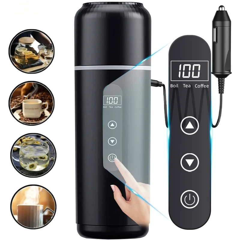 Electric Kettle 12V24V Portable Car Heating Cup 500ml Travel Heating Touch Screen Intelligent Adjustable Temperature Thermal Cup