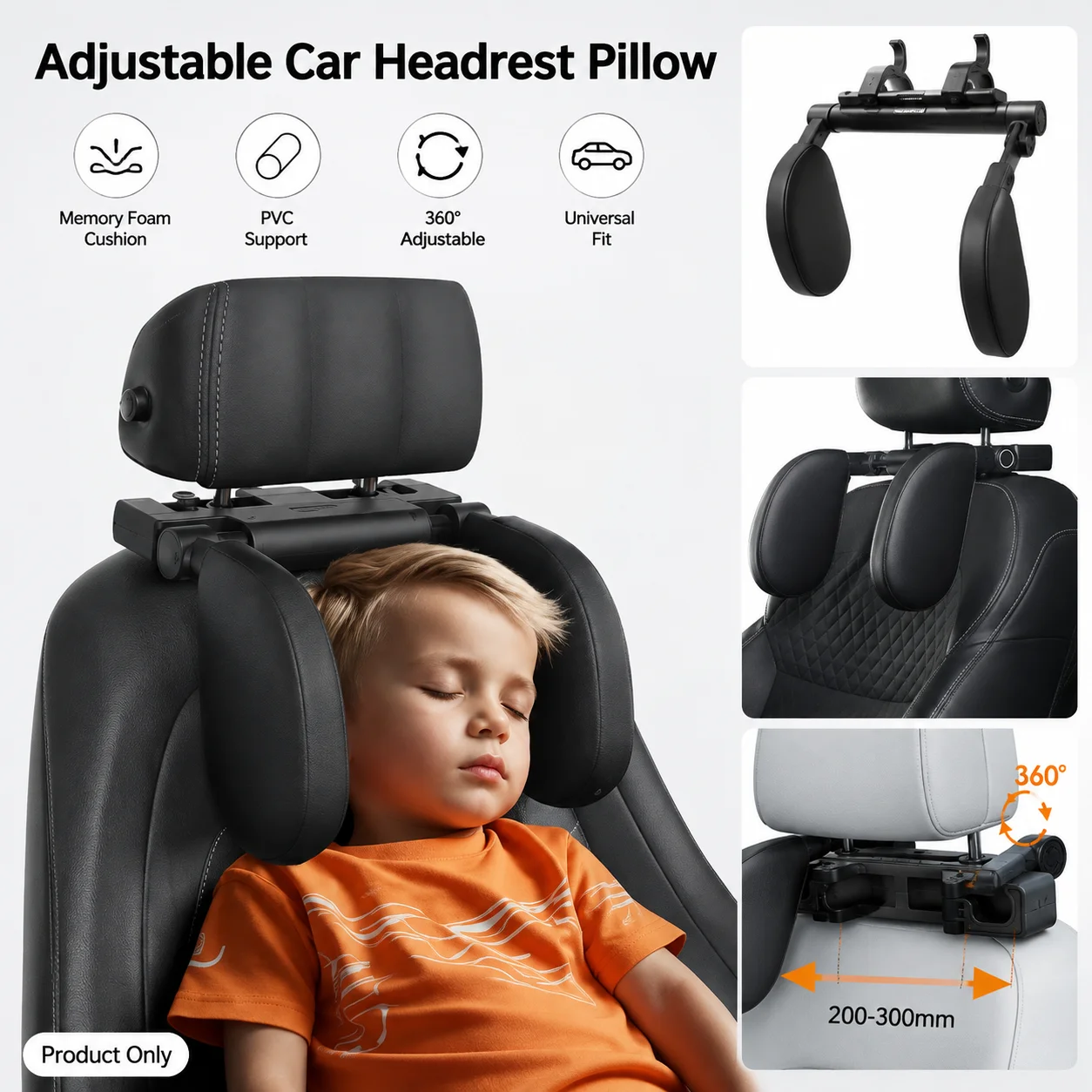 Adjustable Car Headrest Pillow Memory Foam Neck Support Cushion U Shape Travel Sleeping Pillow Kids Vehicle Interior Accessories