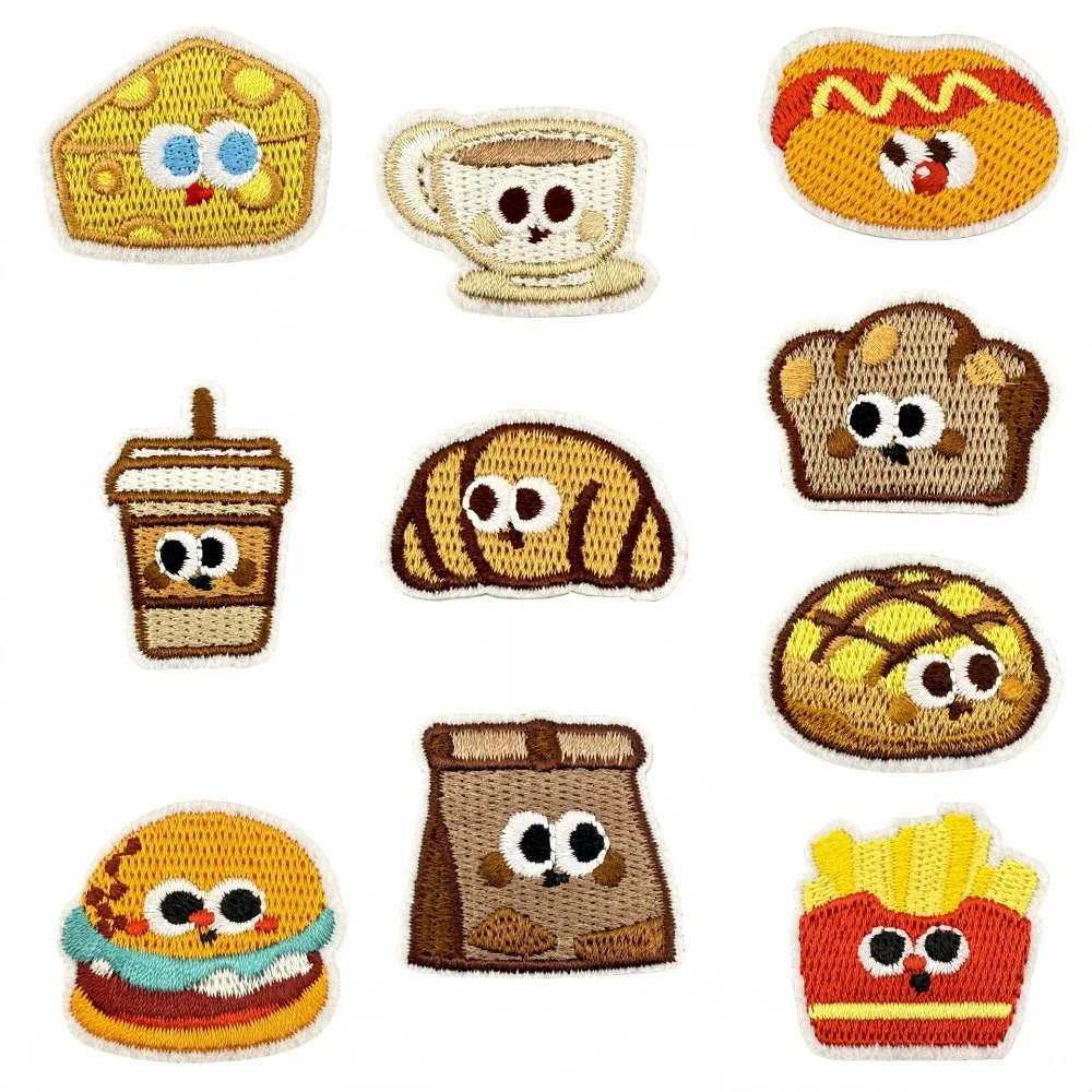 Mini Cartoon Food Bread French Fries Coffee Iron-on Sew Embroidery Badge Patches DIY T-shirt Backpack Clothing Appliques Sticker