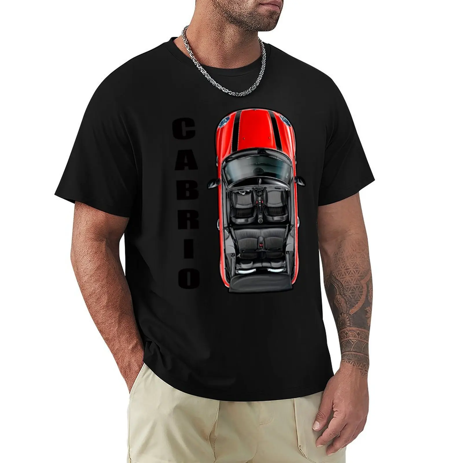 Mini Cooper Cabrio in Red T-Shirt Standard Fit Solid Tee Shirt