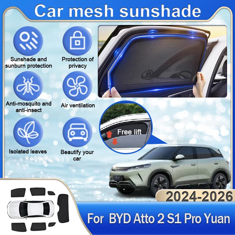 Car Mesh Sunshades For BYD ATTO2 DMI 2024-2026 Yuan Up Atto 2 S1 Pro Window Windshield Magnetic Accessories Visor Curtain Cover